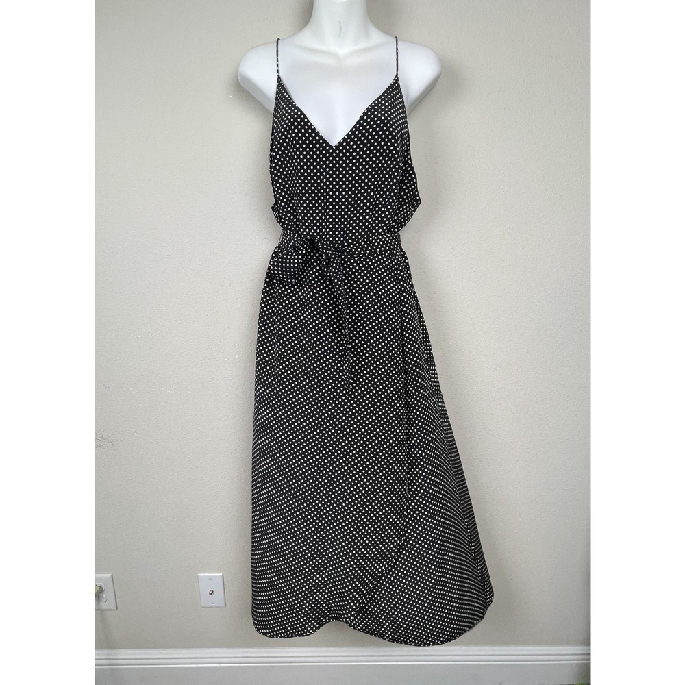 AYR Silk faux wrap Black and White Polka Dot Midi Dress